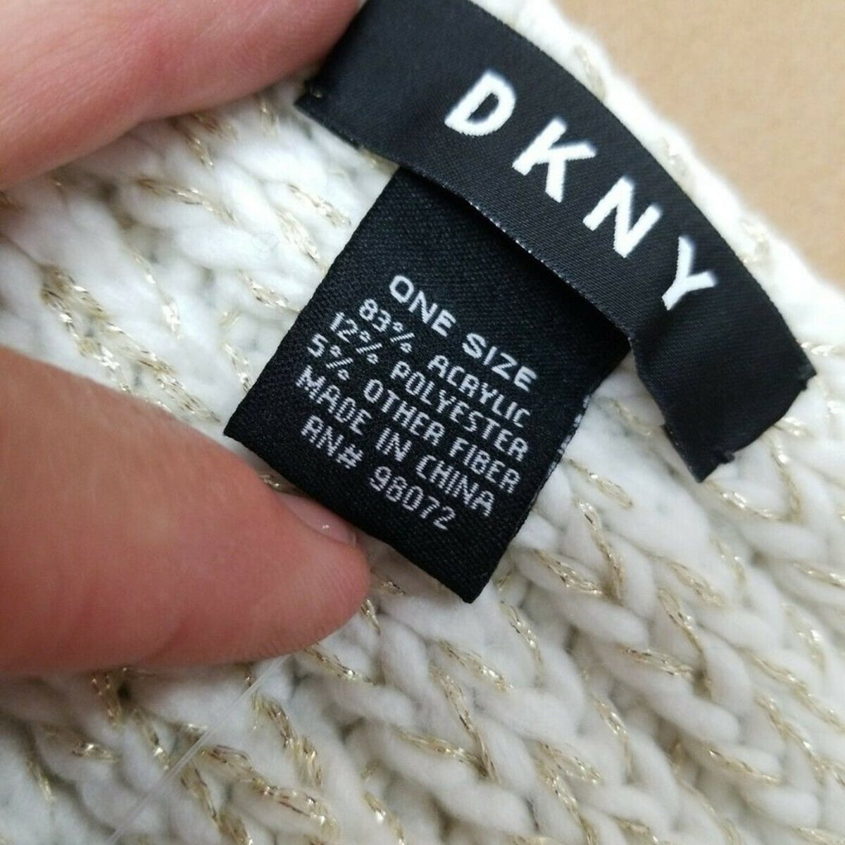 DKNY Knit Scarf Chunky Gold Thread Studded Acrylic NEW