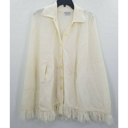 British Vogue Cardigan Button Poncho BOHO Poncho Arm Sleeves Collared Neck Ivory