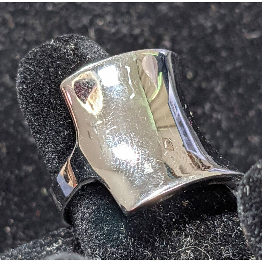 SMD Stainless Steel Chunky Ring Curved Rectangle Silver Tone Size 7.5