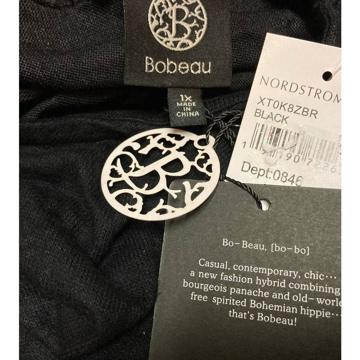 Bobeau Women's Top Cross Back Lace Trim 1X Black NEW Dolman Quarter Sleeves