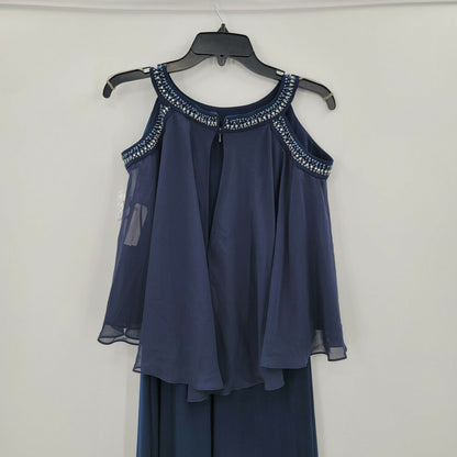 Alex Evenings Navy Cold Shoulder Butterfly Dress Size 8