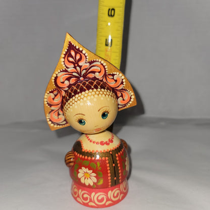 SIGNED Vintage Wooden Hand Painted Matryoshka Russian Doll Folk Art