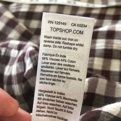 Topshop Brown White Gingham Plaid Ruffle Dress 12