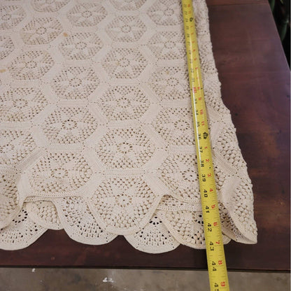 Handmade Crochet Cream Blanket Coverlet Blanket Stars Medallion 72" x  86" x