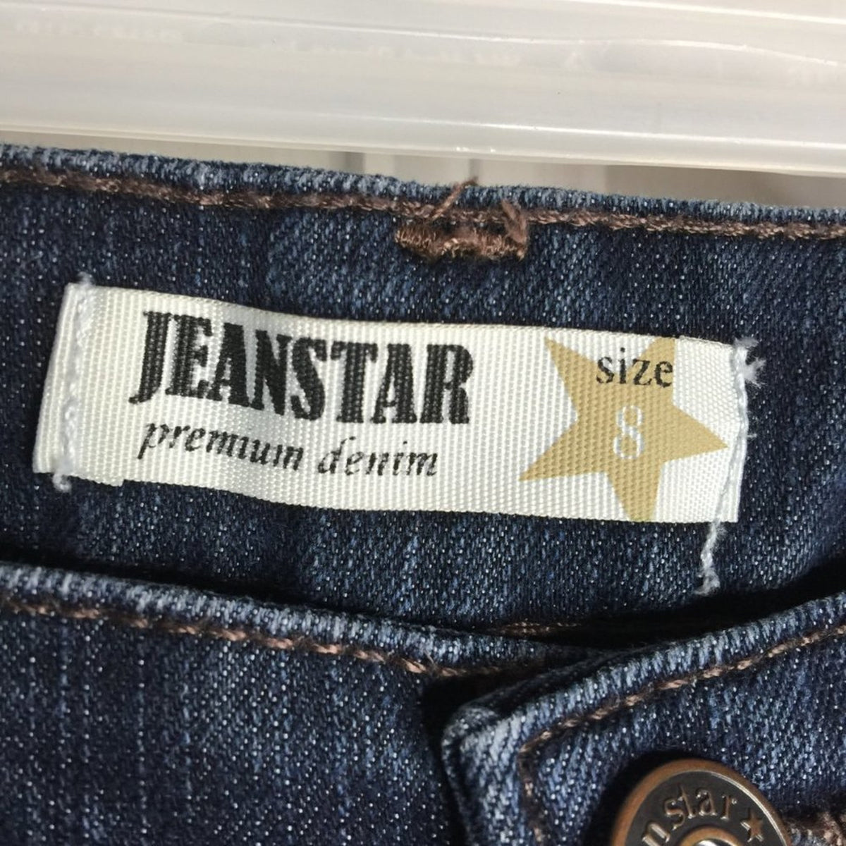 Jeanstar Premium Denim Stretch Boot Cut Jeans Mid Rise Dark Wash Blue Size 8