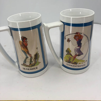 Thermo Serv Insulated Vintage 2 Plastic Mugs Tall Golf Humor Funny Pair