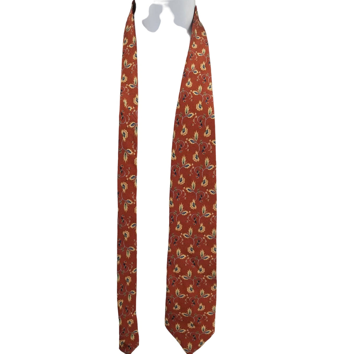 Nautica Vintage Mens Silk Neck Tie 58" Orange Floral 80s 90s wide