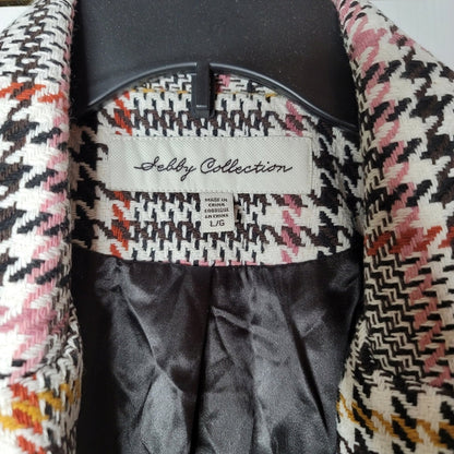 Selby Collection Glen Plaid LARGE jacket pocket Long Coat Black Tan Button NEW