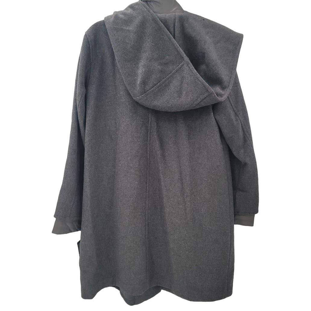 G Gallery Gray Melange Wool Coat Jacket Hooded Size Medium Lined NEW DAMAGED