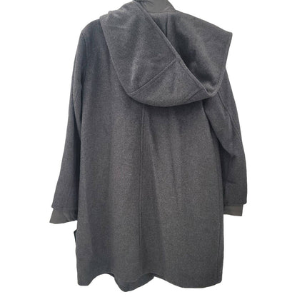 G Gallery Gray Melange Wool Coat Jacket Hooded Size Medium Lined NEW DAMAGED