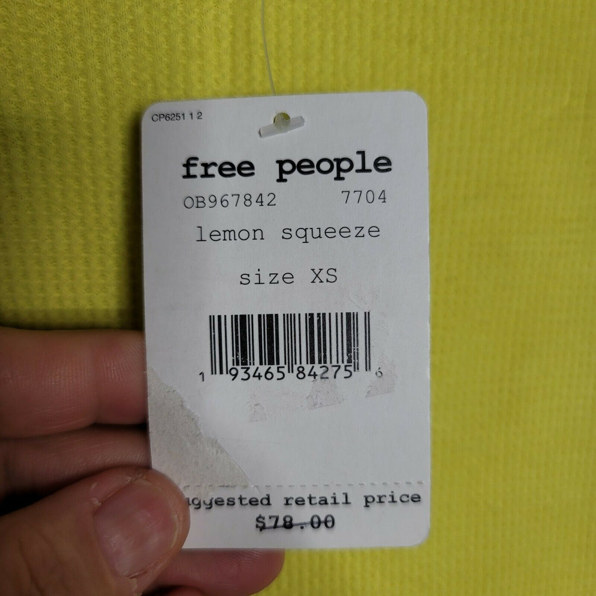 Free People Oversized Thermal Shirt Long Raglan Sleeves Crew Neck Yellow X-Small