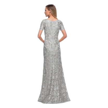 La Femme Formal Bride Dress Style #29161 Size 6 Silver Embroidered Overlay