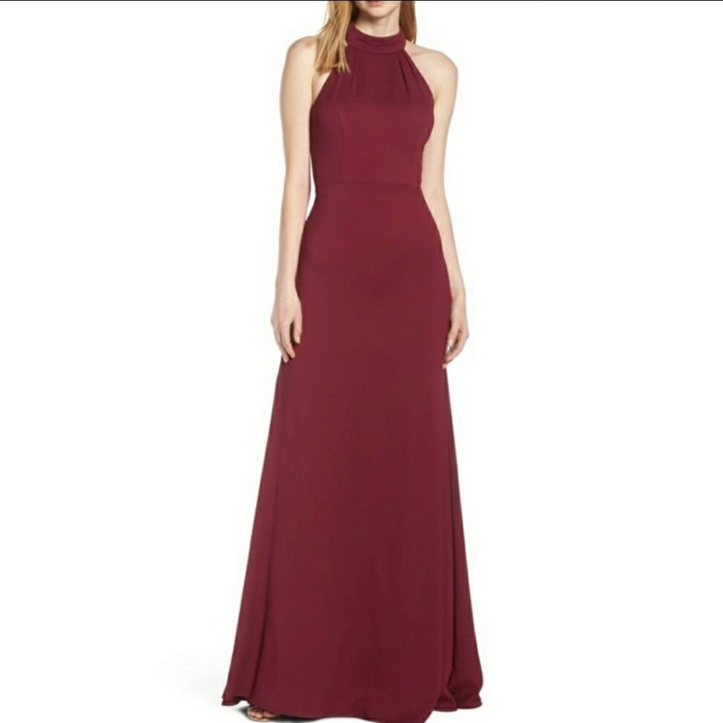Hayley Paige Occasions Burgundy Maxi Gown choker Size 6