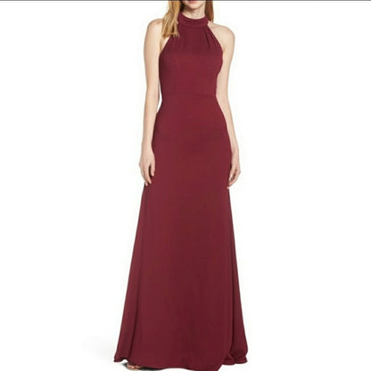 Hayley Paige Occasions Burgundy Maxi Gown choker Size 6
