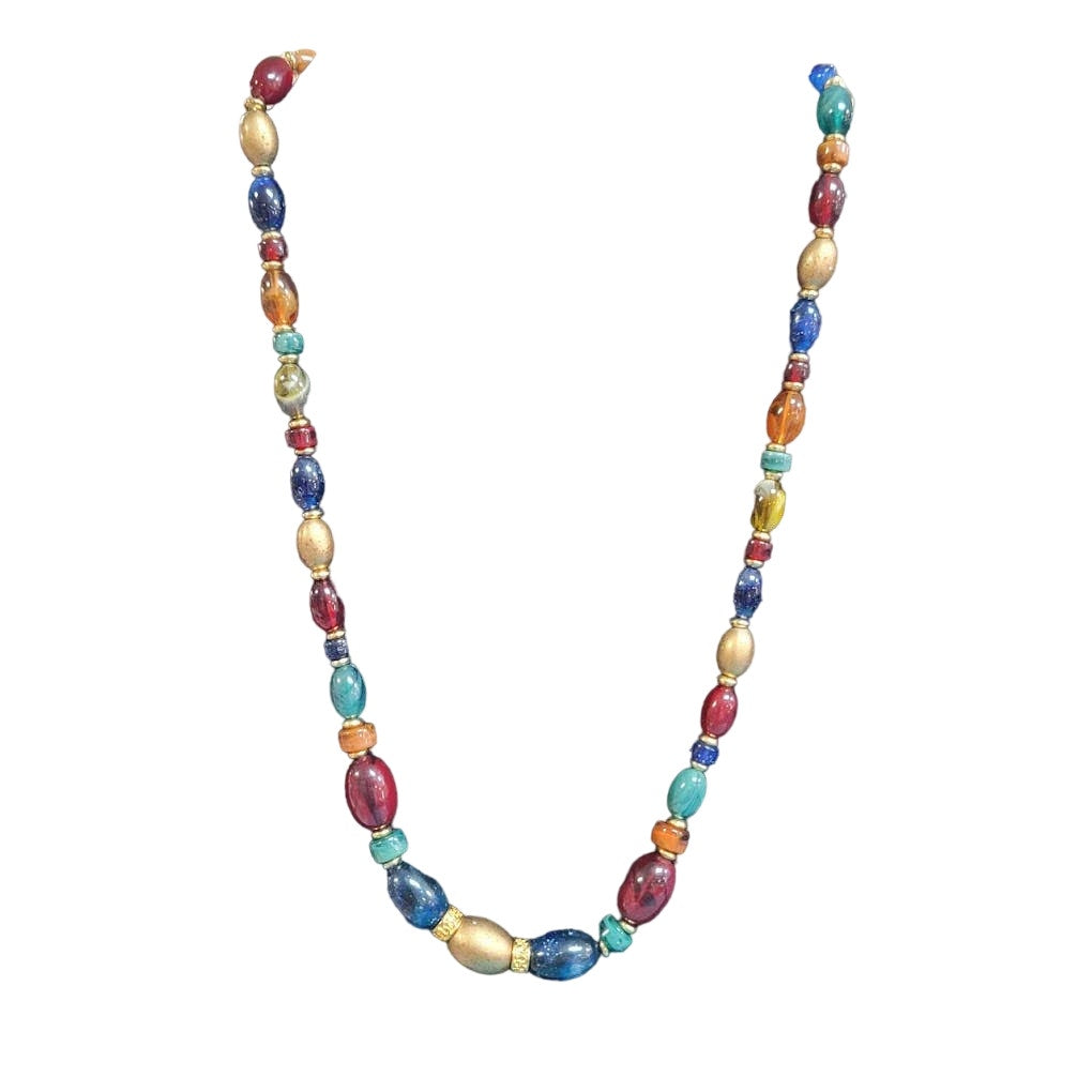 LEI Jewel Tone Multi Color Glass Beaded Necklace Opaque Graduated Necklace