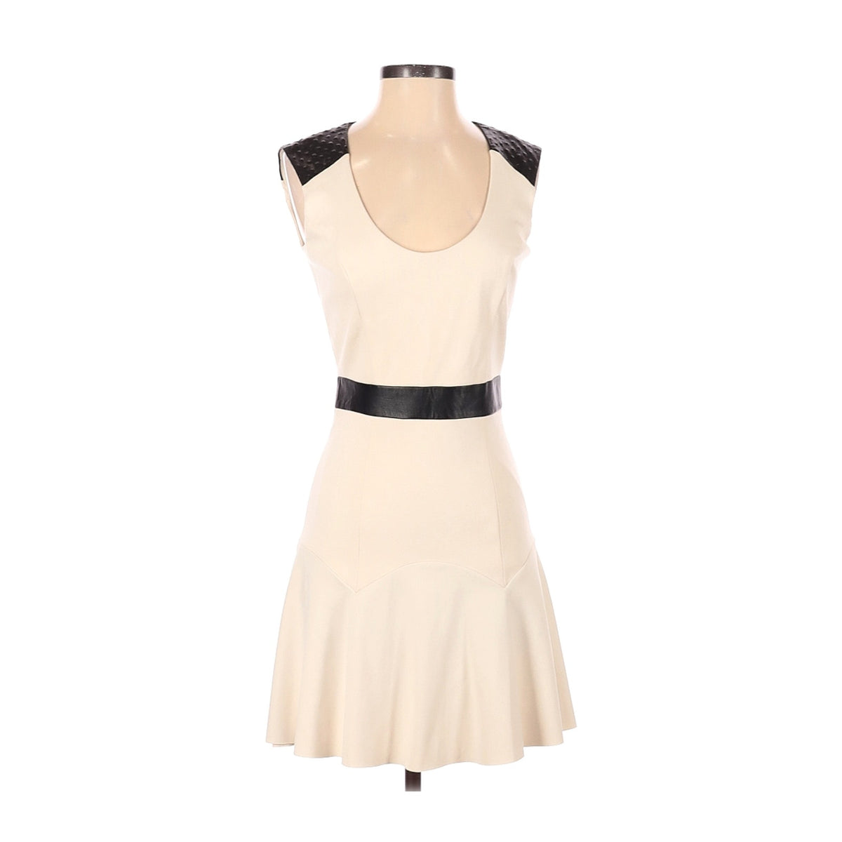 La Pina David Helwani Leather Dress Scoop Neck Black Cream Small BAck Zipper