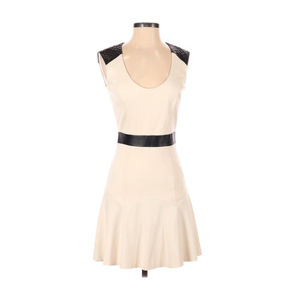 La Pina David Helwani Leather Dress Scoop Neck Black Cream Small BAck Zipper