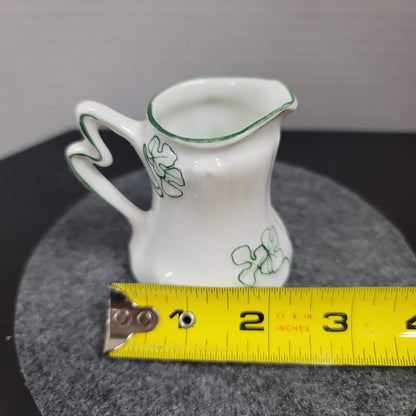 181 Belleek ini milk creamer porcelain hand painted white green pitcher