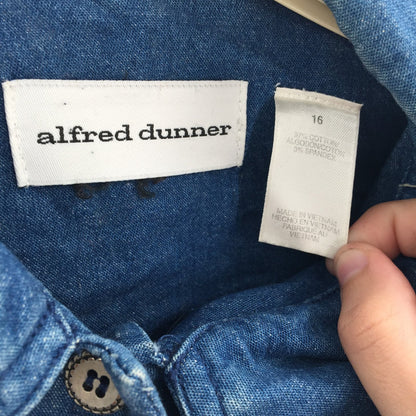 Alfred Dunner Embroidered  Flowers Denim Jacket Long Sleeves Blue Size 16