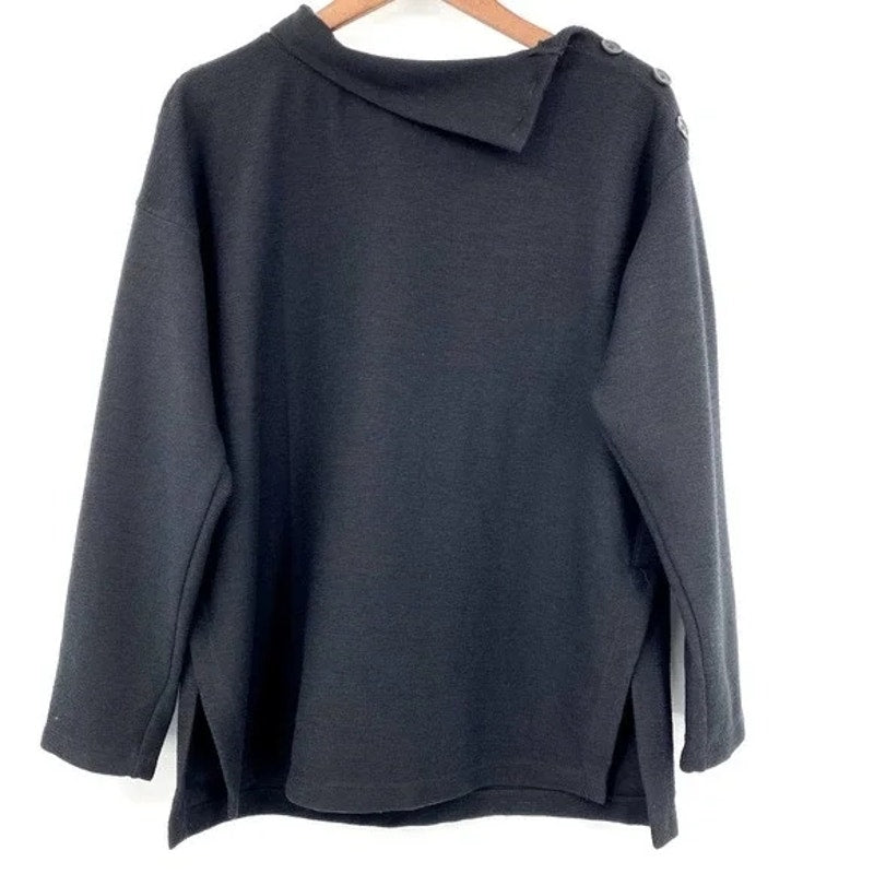 Max Studio Womens Button Shoulder Mock Pullover Sweater XL/Extra Large Black NWT