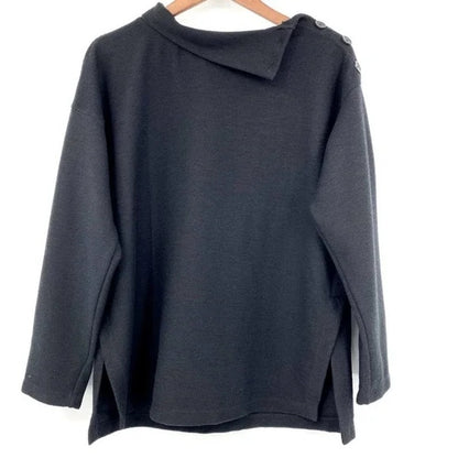 Max Studio Womens Button Shoulder Mock Pullover Sweater XL/Extra Large Black NWT