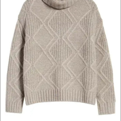 Caslon NWT Taupe Chunky Cable Knit Turtleneck Sweater Size XLarge