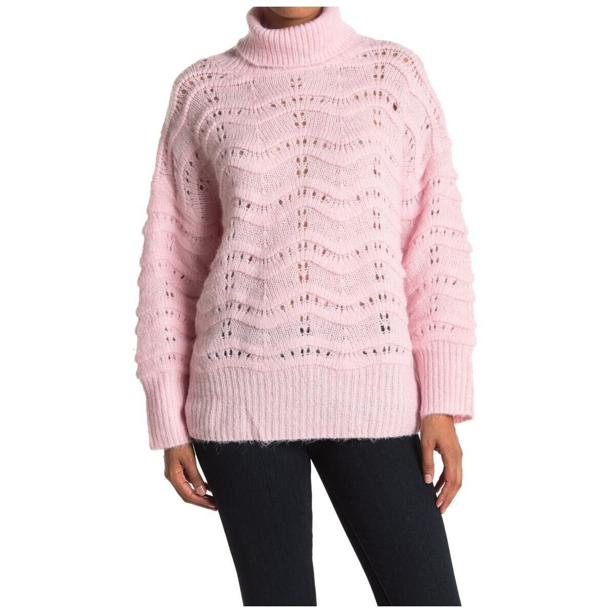 Frnch Paris NWT Cable Knit Turtleneck Sweater Pink F07 Size Small /Medium