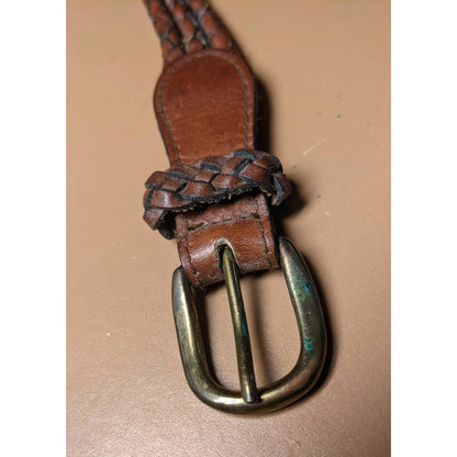 Vintage Three Strand Braided Genuine Leather Belt Solid Brass Buckle size 34"