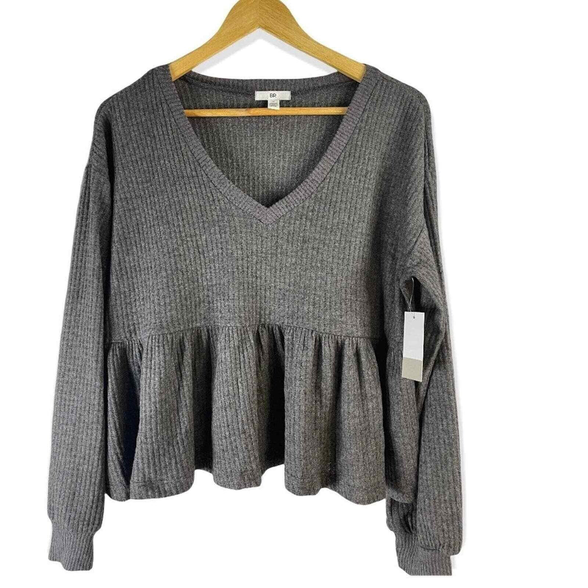 BP Babydoll Lightweight Sweater Top Medium Grey Pewter NWT Soft Thermal Knit