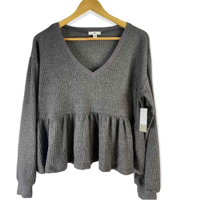 BP Babydoll Lightweight Sweater Top Medium Grey Pewter NWT Soft Thermal Knit