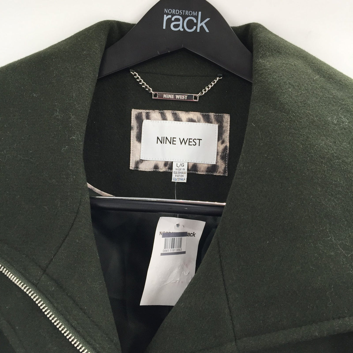 Nine West Wool Blend Winter Coat Jacket Front Full Zip Solid Green Size Large