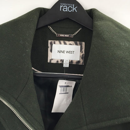 Nine West Wool Blend Winter Coat Jacket Front Full Zip Solid Green Size Large
