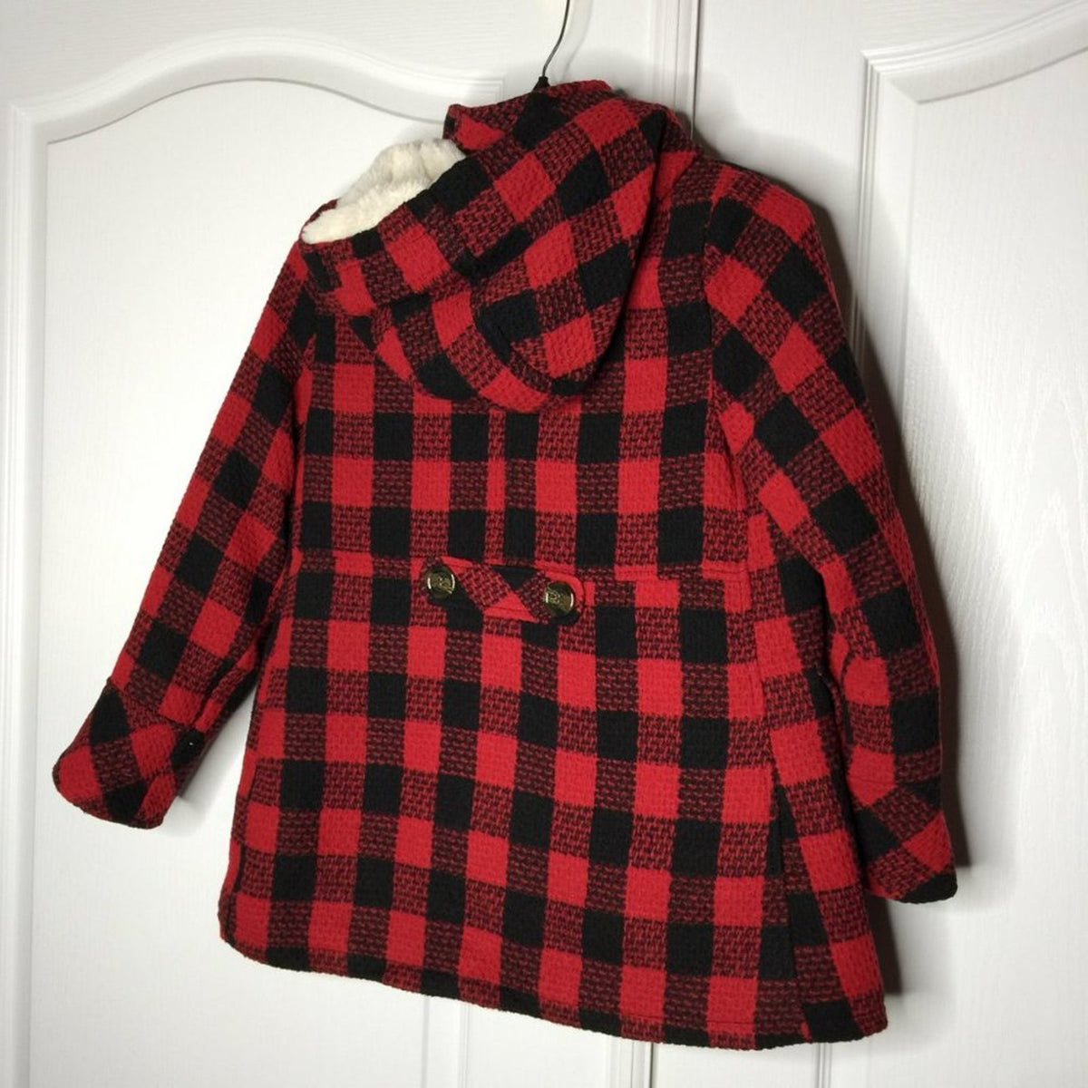 Urban Republic Double Breasted Plaid Coat Faux Fur Lined Size Large