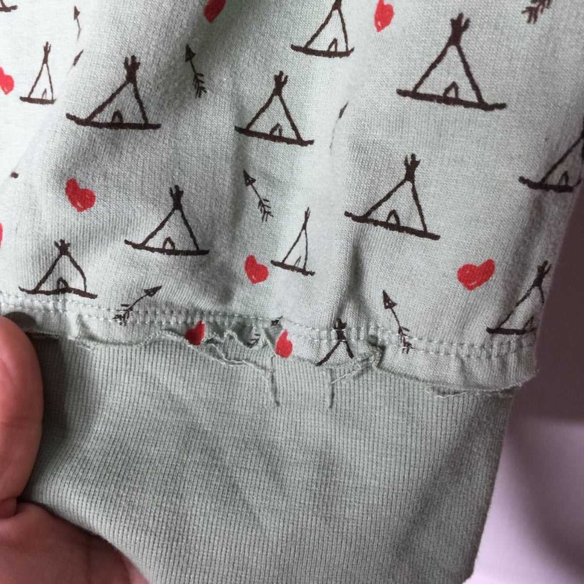 Blue Bird Full Zip Hoodie Short Sleeve Green Red Heart Tepees MediumTie waist
