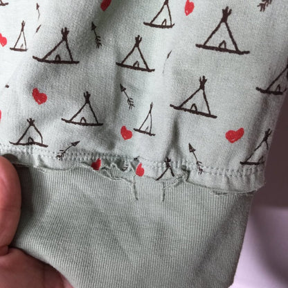 Blue Bird Full Zip Hoodie Short Sleeve Green Red Heart Tepees MediumTie waist