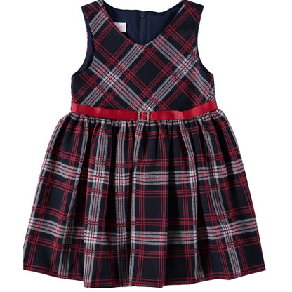 Bonnie Jean Girls Plaid Holiday Dress with Cardigan Size 4 Red and Navy NWT