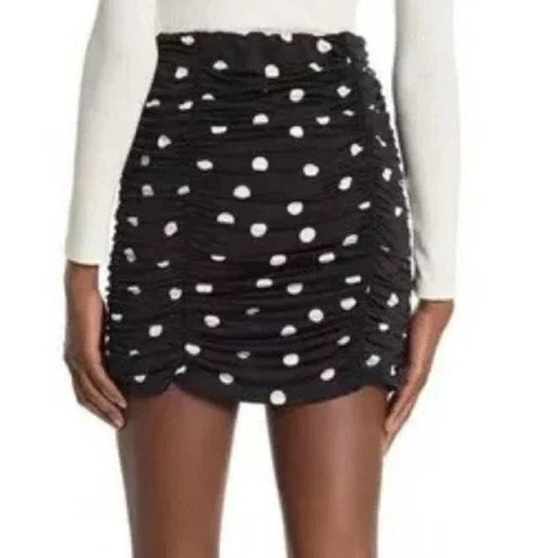 Abound Ruched Scallop Hem Dotted Mini Skirt Sz XL/Extra Large in Black/White NWT