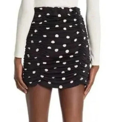 Abound Ruched Scallop Hem Dotted Mini Skirt Sz XL/Extra Large in Black/White NWT