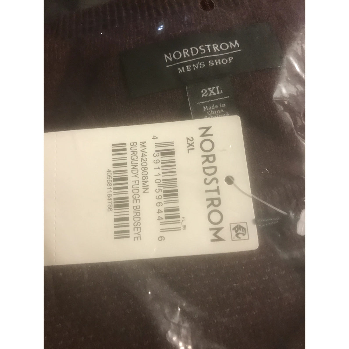 Nordstrom NWT Men's Bird's Eye Crewneck Sweater Burgundy Fudge 2XL