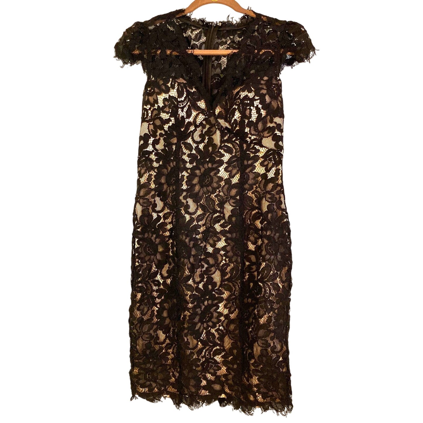 Eliza J Bodycon V Neck Cap Sleeve Cocktail Dress in Black/Ivory Size 6 NWT