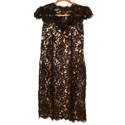 Eliza J Bodycon V Neck Cap Sleeve Cocktail Dress in Black/Ivory Size 6 NWT