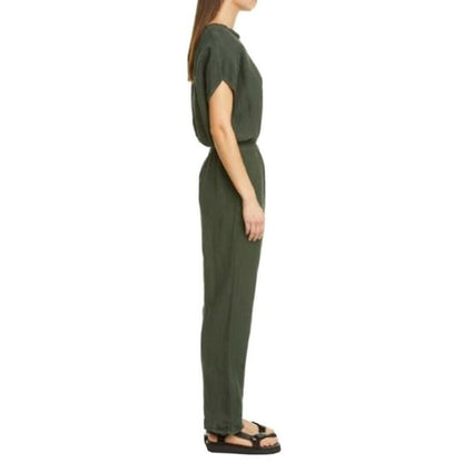 NWT NSF Clothing Isadora Jumpsuit LINEN blend Small Aviator Moss Green Batwings