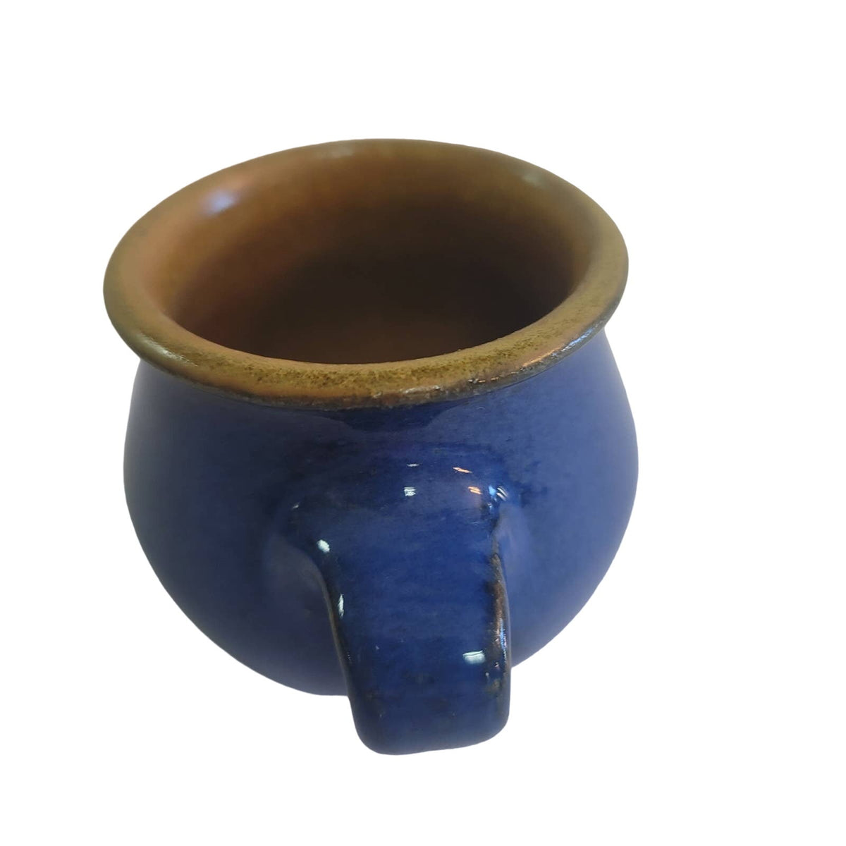 H. SHULTZE handmade vessel double handle blue glaze cup vase Spreewald 1997