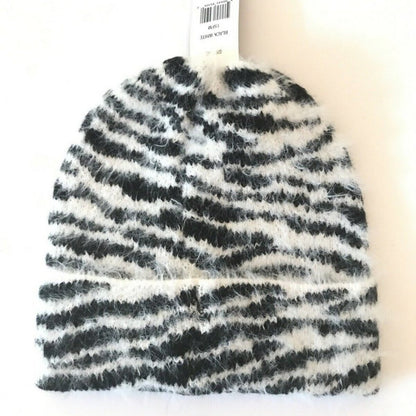DKNY Fuzzy Animal Print Beanie Winter Hat New ZEBRA striped ONE SIZE warmer NEW