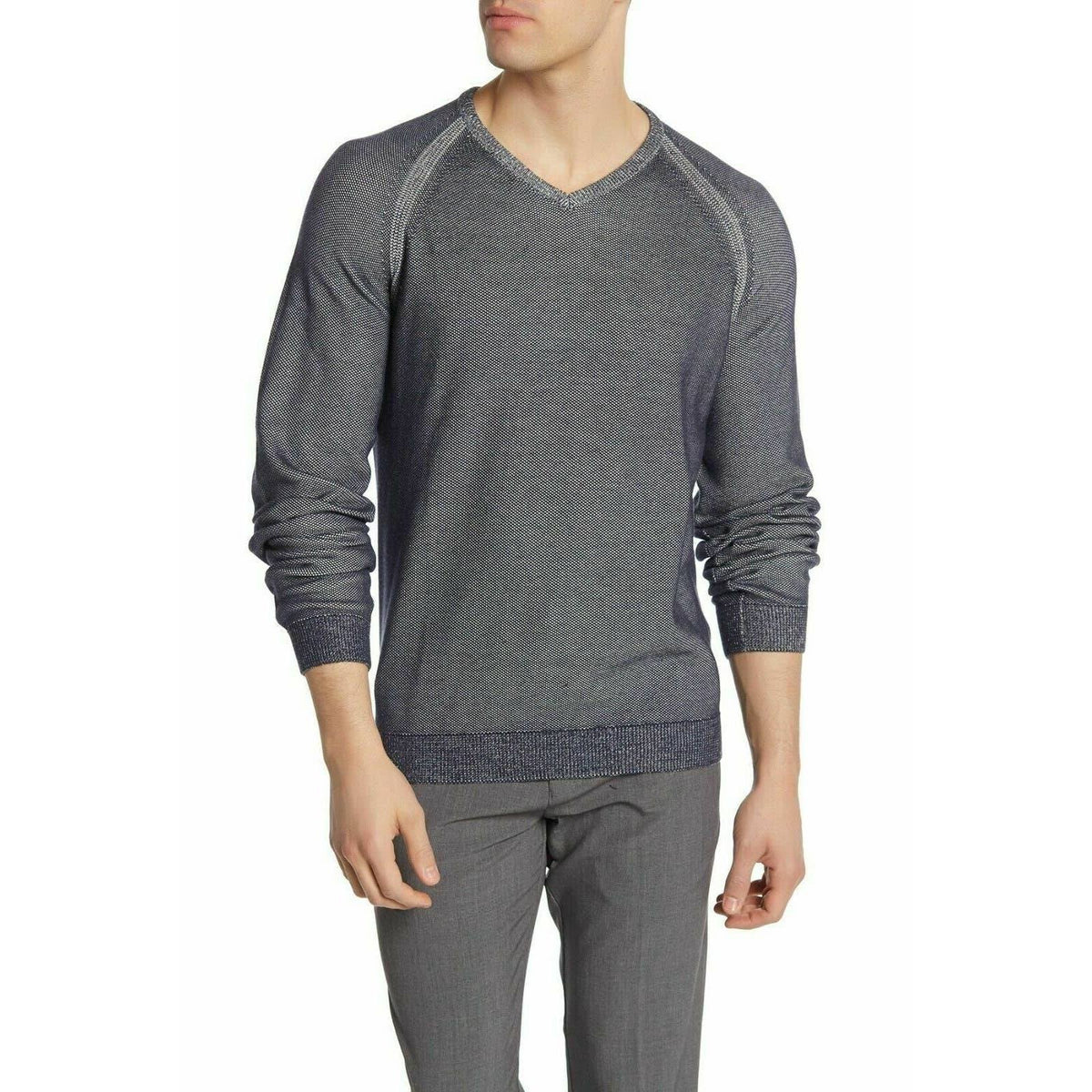 Tailor Vintage-Reversible Knit Pullover Sweater Long Sleeves V-Neck Gray XL
