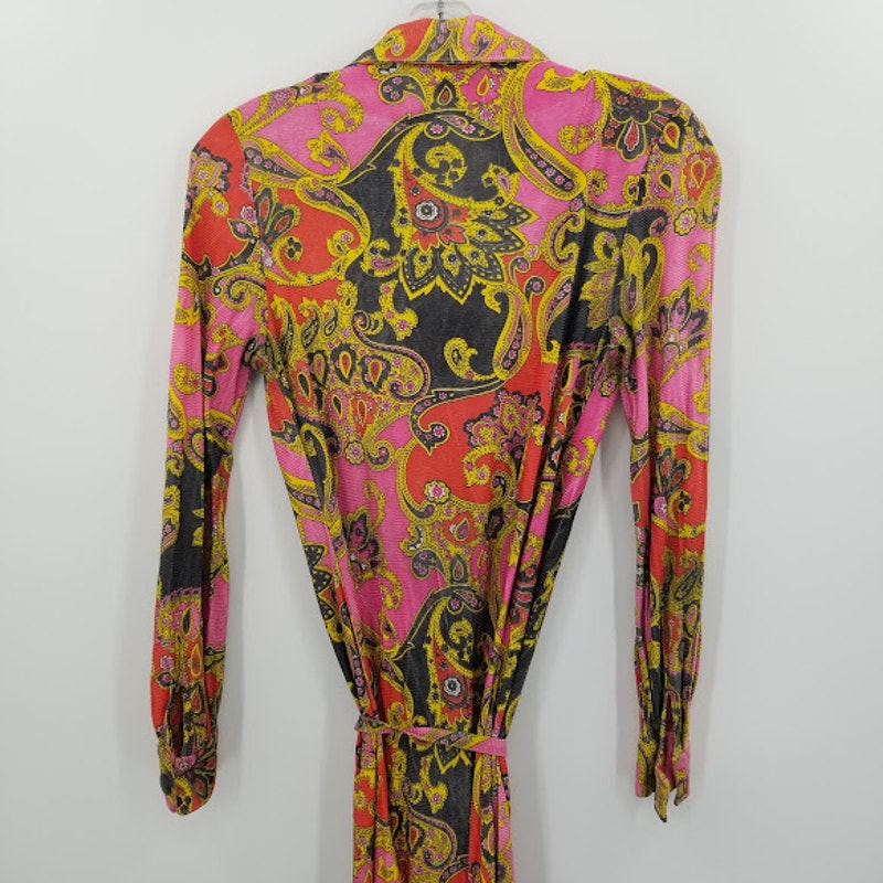 Vintage Paisley Long Sleeve Maxi Dress Waist Tie