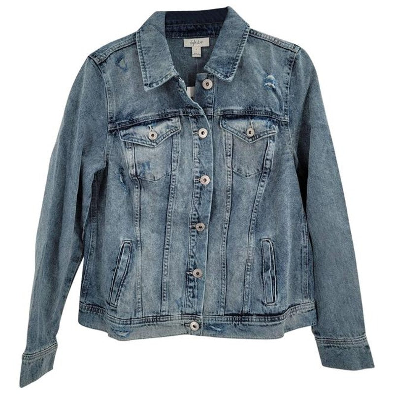 Style & Co NWT Duchess Distressed Denim Jean Jacket Size Large