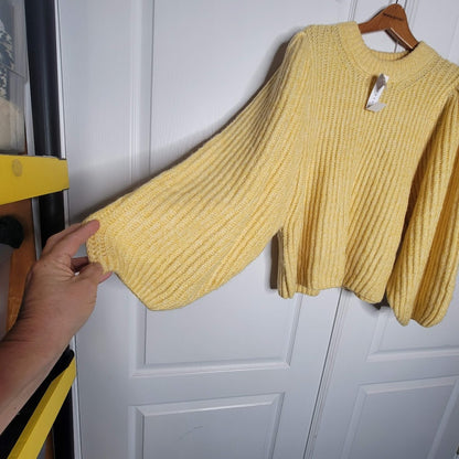 TopShop Size 12 large Knit Yellow Sweater Round Neck Pouf Long Sleeve Chunky NEW