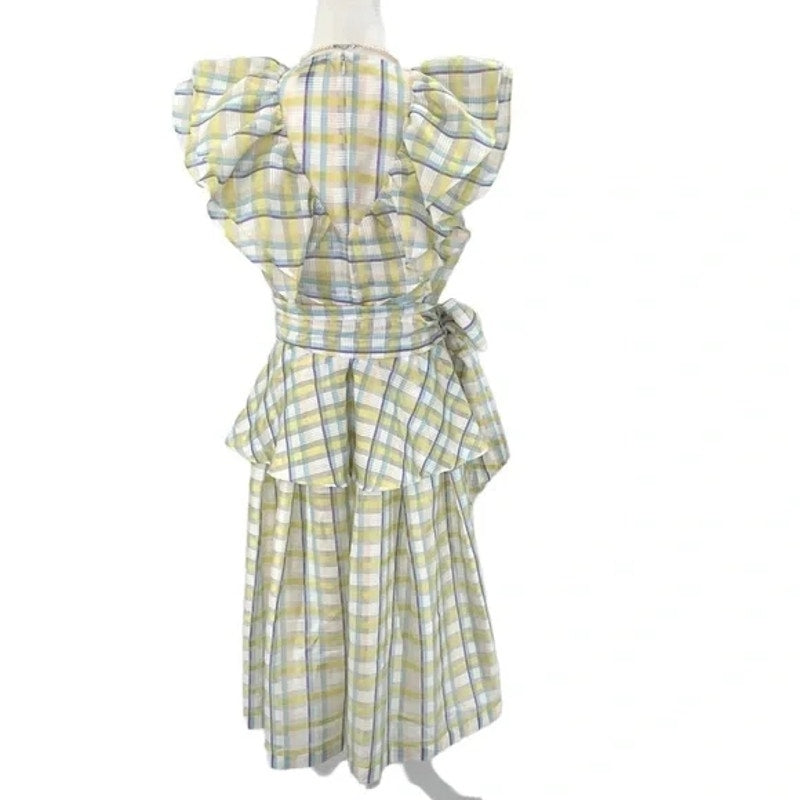 Halogen Atlantic-Pacific Organza Ruffle Dress Sz Small Pastel Plaid NWT