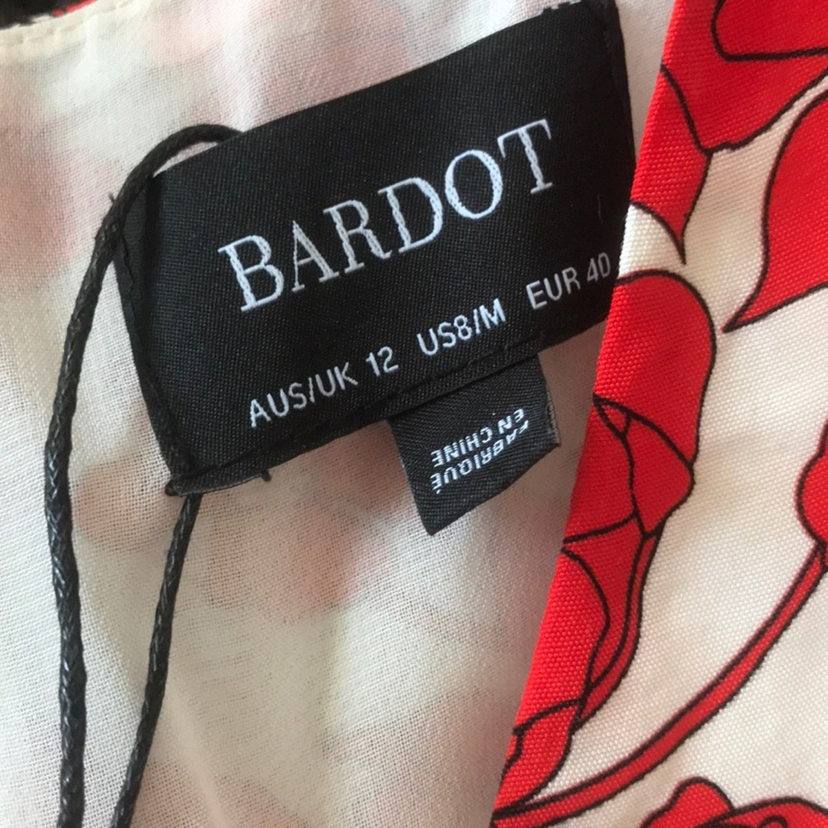 Bardot Sz 12 Red/White Fiesta Floral Faux Wrap Ruffle Short Sleeve Casual Dress